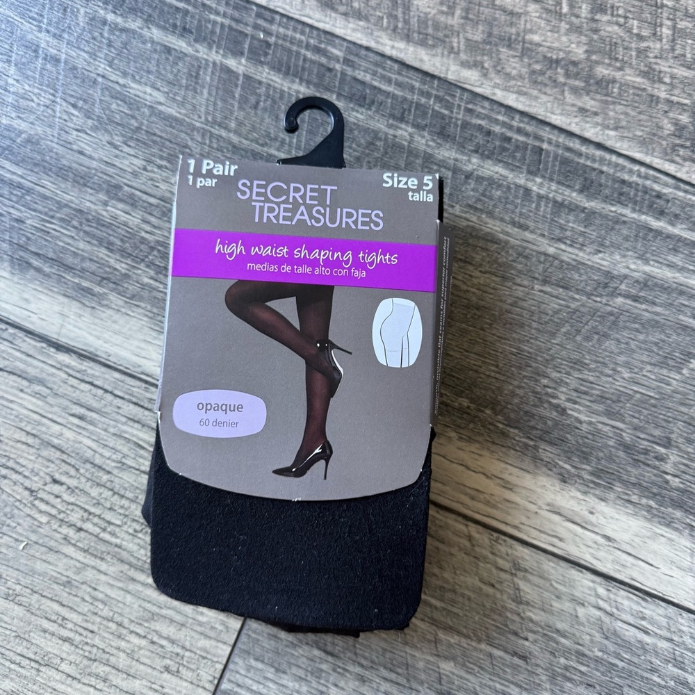 NWT Secret Treasures High Waist Shaping Tights Black Opaque Size 5